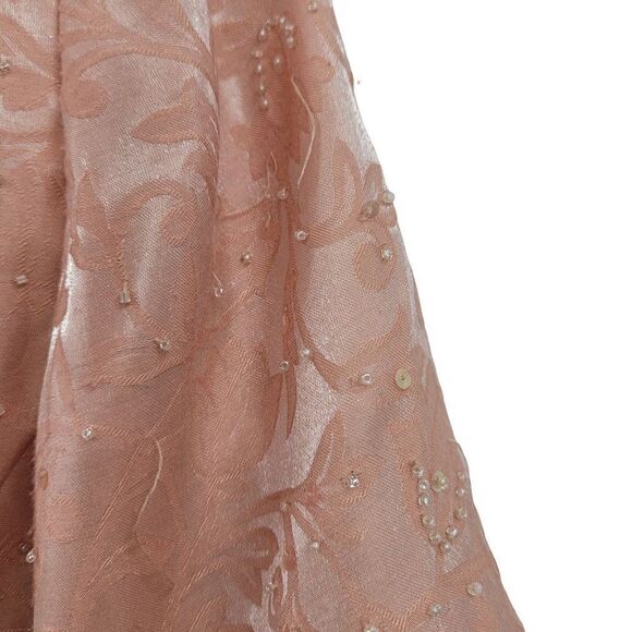 Vintage 80's Maxi Skirt Set Petites 16WP Pink Modest Beaded Button Up Shimmer - Picture 14 of 17